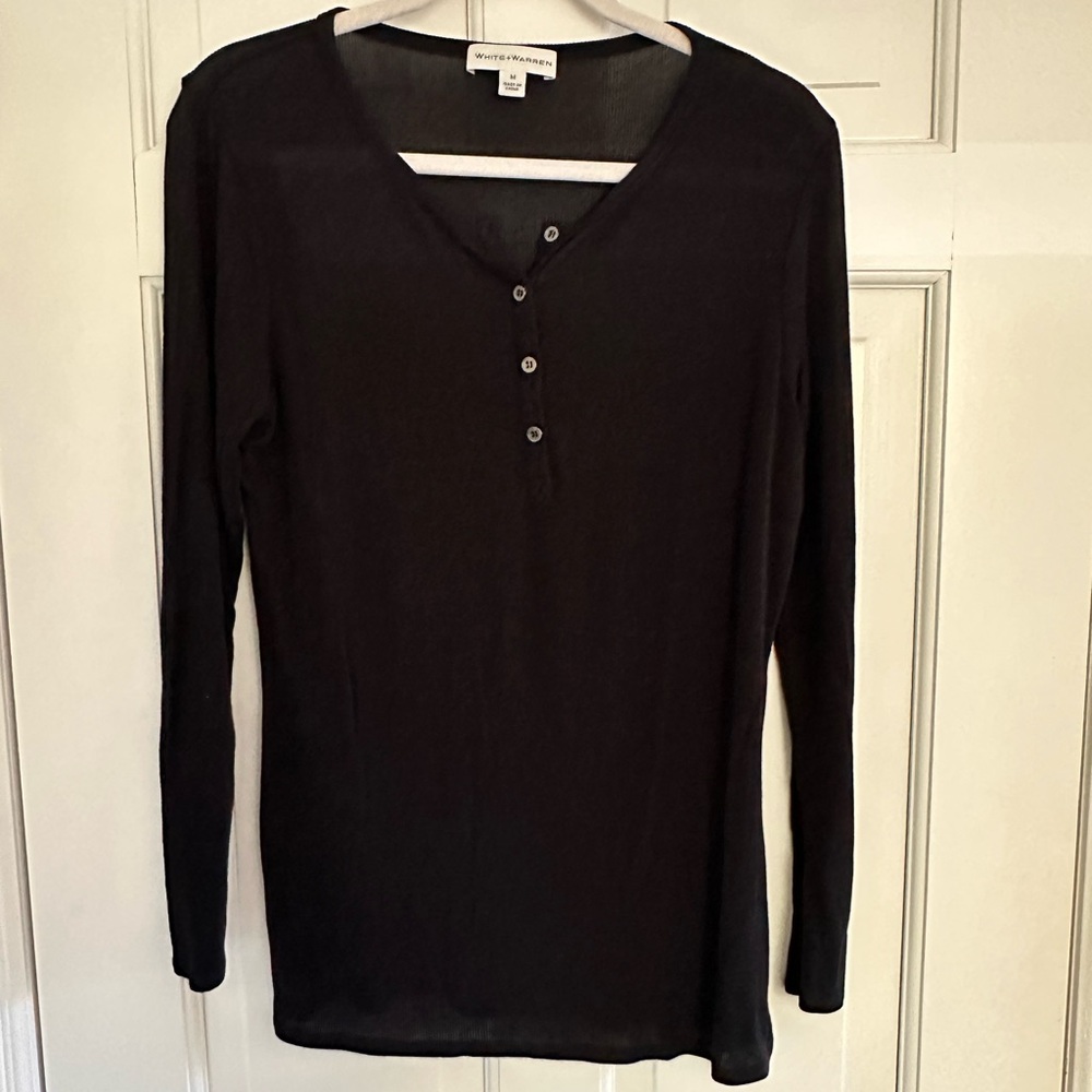White + Warren Women’s Black Henley - Medium